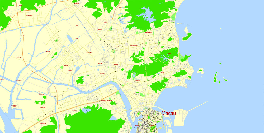 Editable Map Macau China 12 AI ENG   Printable Map Macau China G View Level 17 Eng Ai 20 