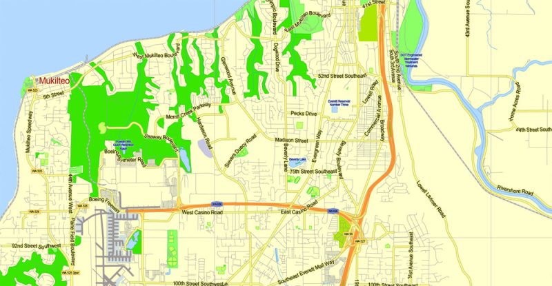 Printable Map Seattle Large Area with neighborhood, Washington, US, exact vector street G-View level 13 (2000 meter scale) map V2.10, full editable, Adobe Illustrator, full vector, scalable, editable text format street names, 18 mb ZIP