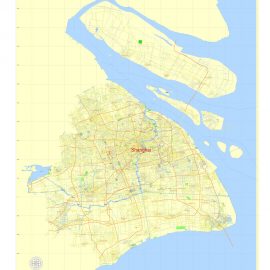 Shanghai PDF Map China printable vector City Plan 5 km scale full editabale in ENGLISH, Adobe PDF Street Map