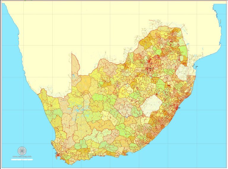 South Africa cities and country vector maps: PDF and Adobe Illustrator