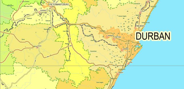 South Africa, printable vector map Adobe Illustrator V.2 editable, full ...