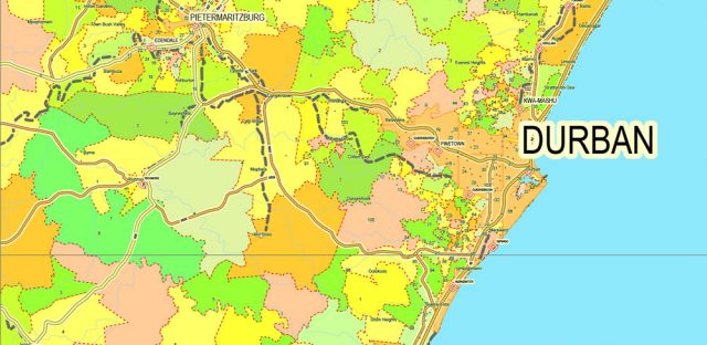 South Africa, printable vector map Adobe Illustrator V.2 editable, full ...