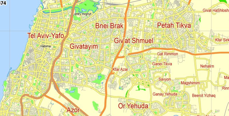 Tel Aviv Yafo Vector Map Israel printable City Plan 5 km scale editable in ENGLISH Adobe illustrator Street Map