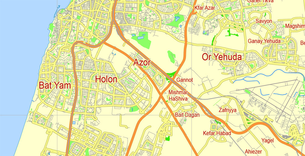 Tel Aviv Yafo Vector Map Israel printable  City Plan 5 km scale editable in ENGLISH Adobe illustrator Street Map