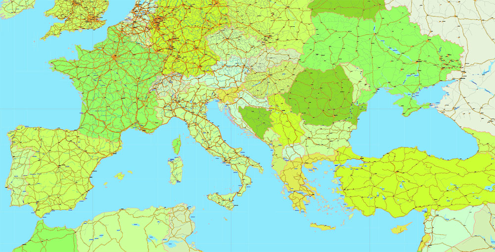 Europe Map Place Mats Europe Map Map Political Map Digital Modern Map