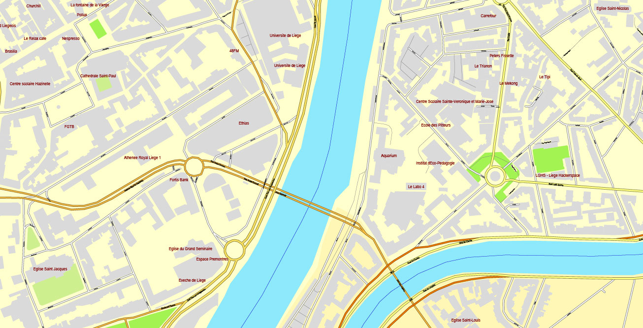 Sample map part Liege, Belgium, Map view options - City Plan