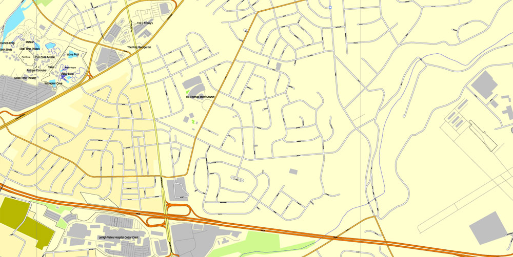 Allentown Vector Map Pennsylvania US exact vector street City Plan full editable Street Map Adobe Illustrator