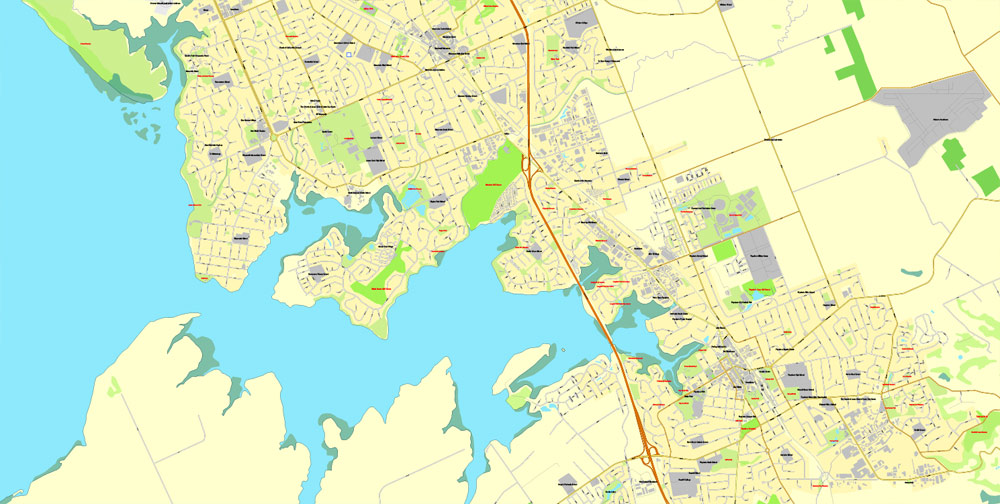 Printable Map of Auckland, New Zealand, exact vector street City Plan map, fully editable, Adobe Illustrator, full vector, scalable, editable, text format street names, 21 Mb ZIP