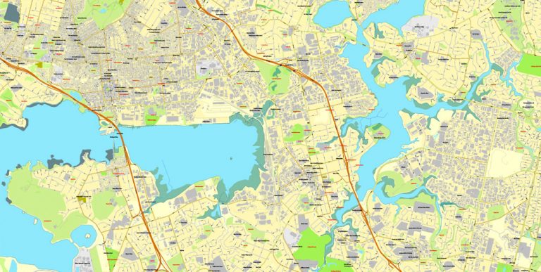 Auckland, New Zealand, Printable Map, exact vector street City Plan map ...