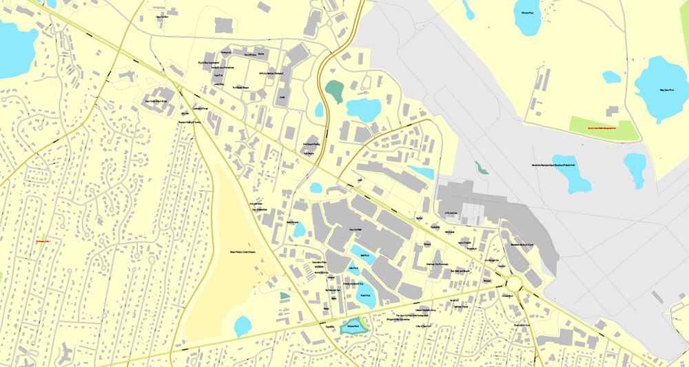 Printable map of Barnstable, Massachusetts, US, vector map V3.10 Adobe Illustrator editable City Plan, full vector, scalable, editable, text format street names, 6 Mb ZIP.