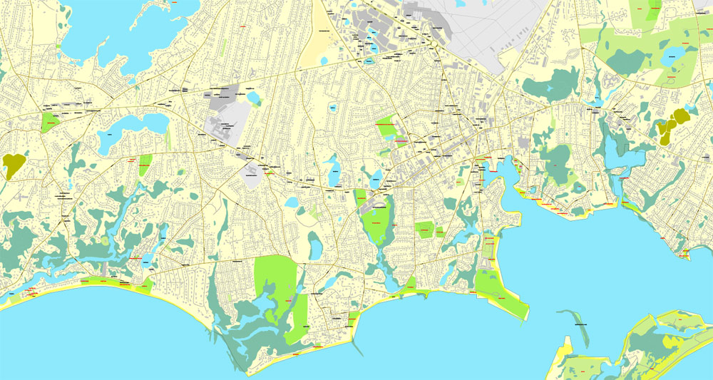 Printable map of Barnstable, Massachusetts, US, vector map V3.10 Adobe Illustrator editable City Plan, full vector, scalable, editable, text format street names, 6 Mb ZIP.