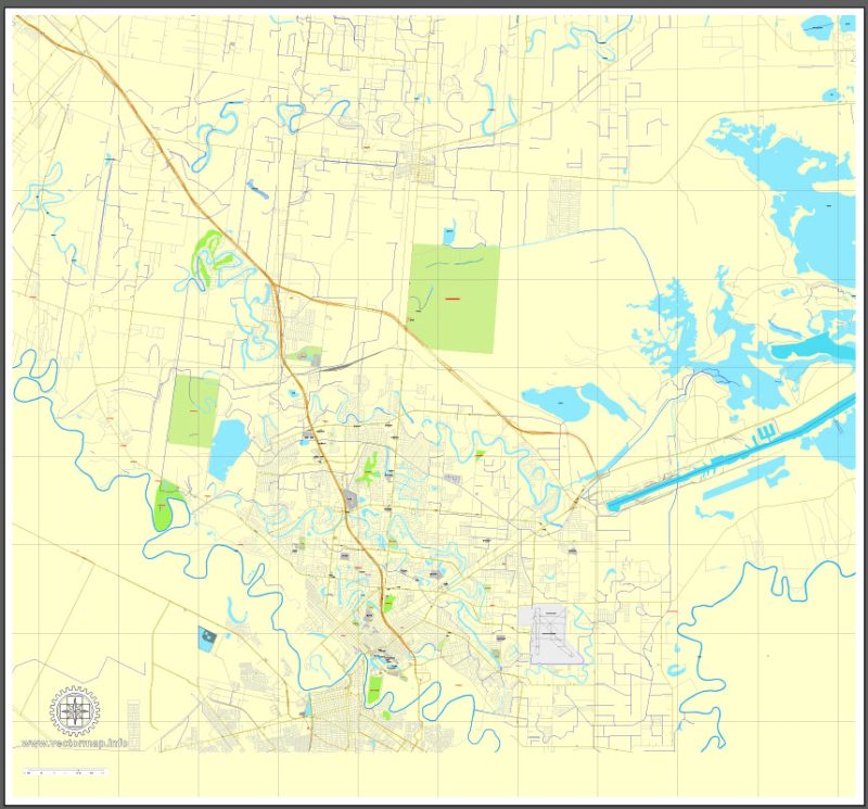 Printable map of Brownsville, Texas, US, vector street City Plan map, full editable, Adobe Illustrator V2.10, full vector, scalable, editable, text format street names, 3 Mb ZIP.