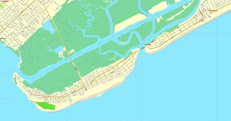 Printable Map Charleston, South Carolina, US, exact vector street City Plan map, full editable, Adobe Illustrator, V3.10 Full, full vector, scalable, editable, text format street names, 15 Mb ZIP