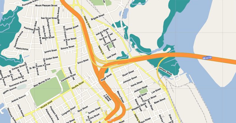Charleston Map Vector South Carolina Corel Draw exact detailed City Plan editable for printing
