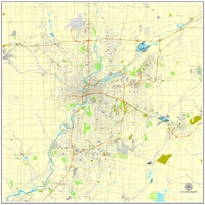 Printable Dayton map, Ohio, US vector street City Plan map, full editable, Adobe Illustrator, V3.10, full vector, scalable, editable, text format street names, 11 Mb ZIP