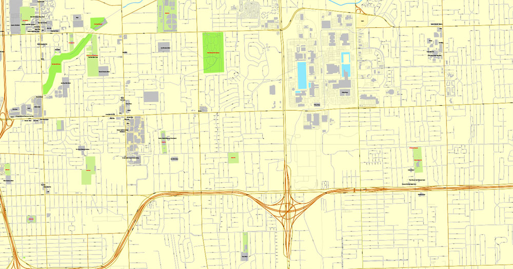 Detroit Map PDF Vector Michigan US printable City Plan editable Street Map Adobe PDF V3.10