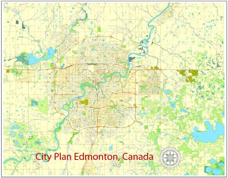 Edmonton Printable City Plan Map Canada Adobe Illustrator