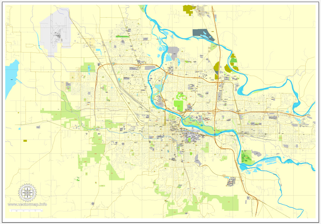 Eugene PDF map, Oregon, US printable vector street City Plan