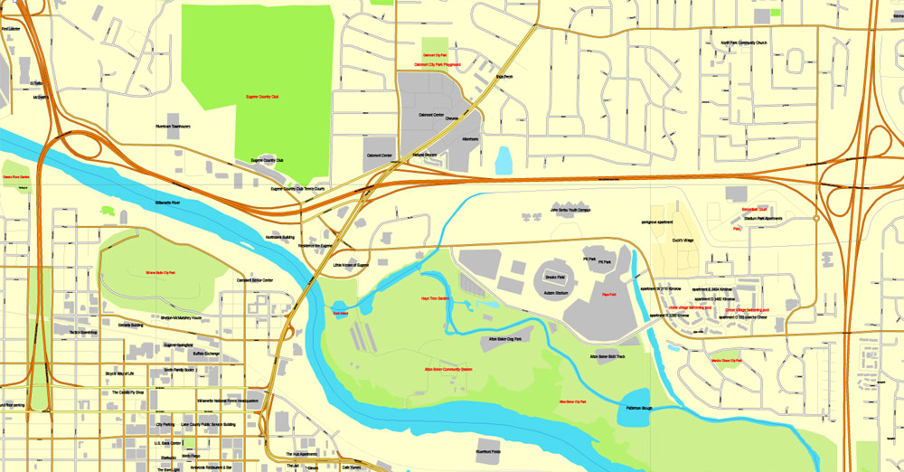 City map Eugene Springfield Oregon