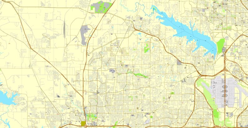 PDF map Fort Worth, Texas, US printable vector street City Plan