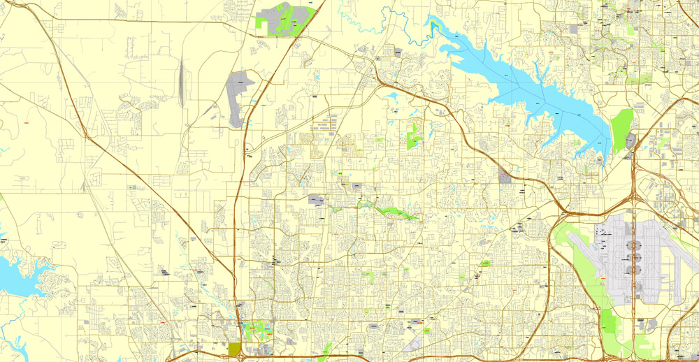 PDF map Fort Worth, Texas, US printable vector street City Plan