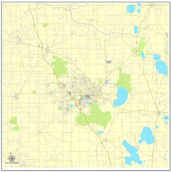 Gainesville PDF map, Florida, US printable vector street City Plan map
