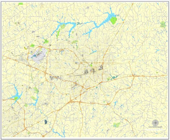 Greensboro PDF map, North Carolina, US, vector street City Plan map ...