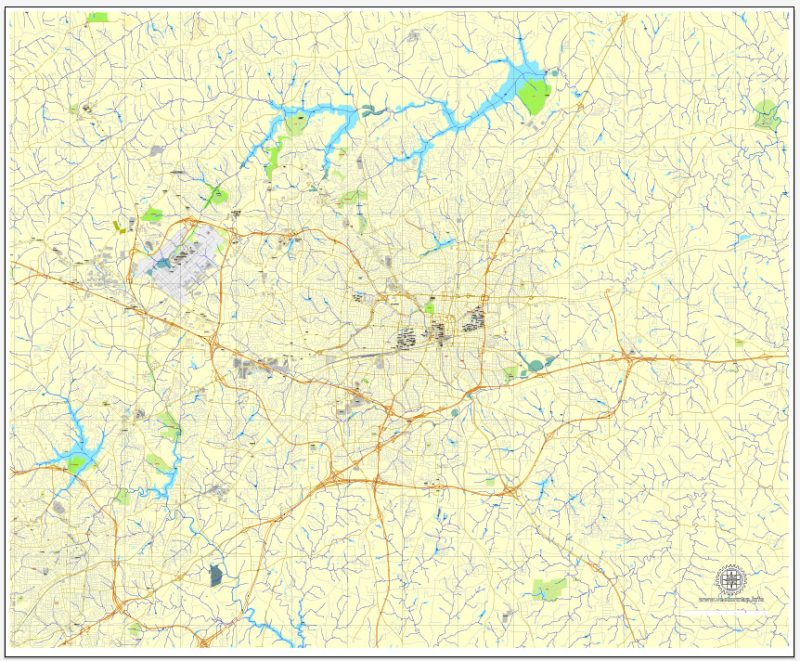 Printable Greensboro map, North Carolina, US, vector street City Plan map, fully editable, Adobe Illustrator, V3.10 full vector, scalable, editable, text format street names, 8 mb ZIP.