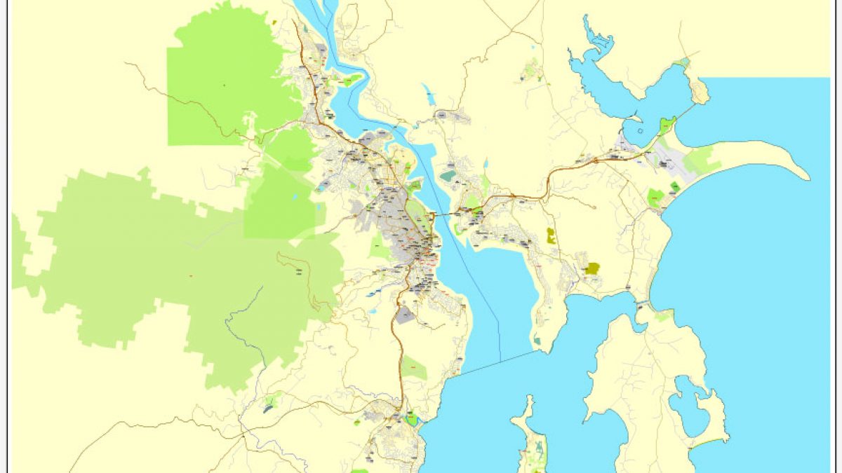 Map Hobart Printable Map Tasmania Australia City Plan Adobe Illustrator