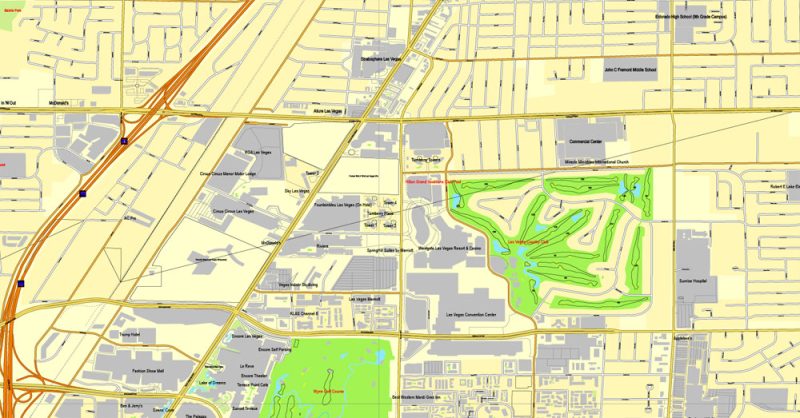 Las Vegas PDF map Nevada US printable vector City Plan editable Adobe PDF Street Map, V3.10