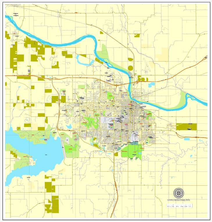 Lawrence PDF map, Kansas, US printable vector street City Plan map, full editable, Adobe PDF, V3.10, full vector, scalable, editable, text format of street names, 6 Mb ZIP.