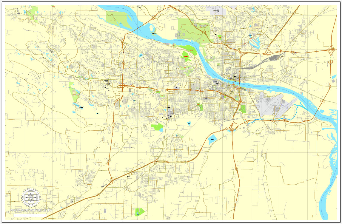 Little-Rock printable map, Arkansas, US, vector street City Plan map, full editable, Adobe Illustrator, V3.10, full vector, scalable, editable, text format street names, 5 Mb ZIP.