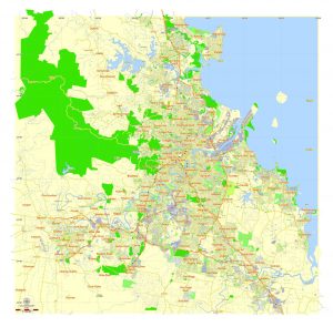 Brisbane: Free Printable Map Brisbane, Australia, exact vector street ...