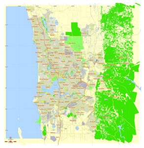 Perth: Free Printable Map Perth, Australia, exact vector street map ...