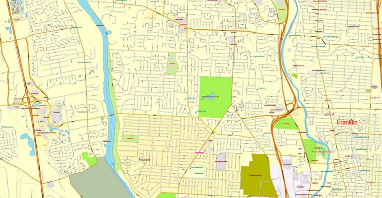Columbus Ohio PDF Map exact vector City Plan V.23.11. Printable Street ...