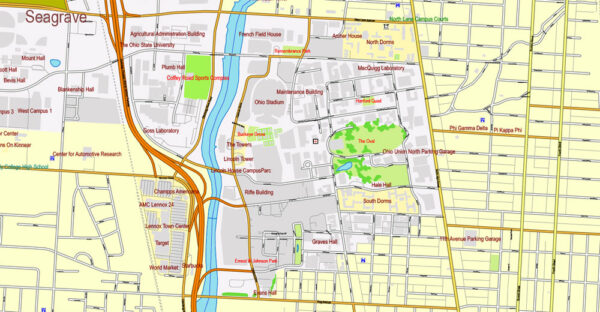 Columbus Ohio US PDF Map exact vector City Plan V.23.11. Printable ...