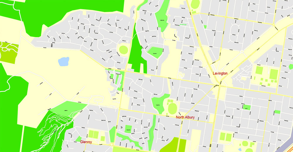 Albury + Wodonga, Australia, Printable exact street map, V11.11, fully