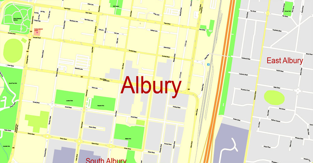 Printable Map Albury Wodonga Australia G View Level 17 Ai 10 Ai Pdf 15 