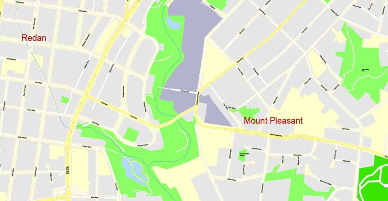 Printable Map Ballarat, Australia, exact vector street map, V11.11, fully editable, Adobe Illustrator, G-View Level 17 (100 meters scale), full vector, scalable, editable, text format of street names, 3 Mb ZIP.