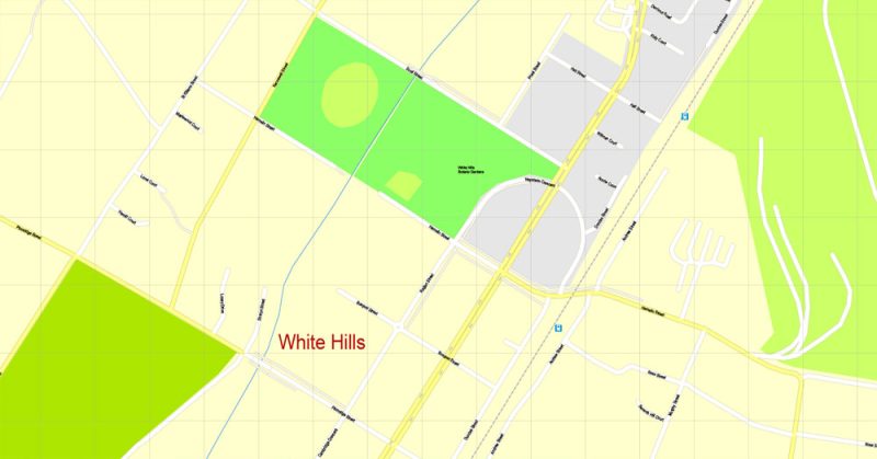 Printable Map Bendigo, Australia, exact vector street map, V11.11, fully editable, Adobe Illustrator, G-View Level 17 (100 meters scale), full vector, scalable, editable, text format of street names, 2 Mb ZIP
