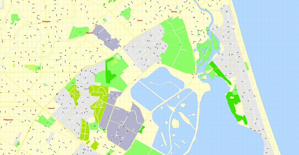 Christchurch PDF Map New Zealand, PDF exact vector street map City Plan editable, Adobe PDF