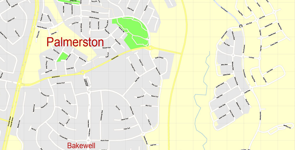 Printable Map Darwin, Australia, exact vector street map, V17.11, fully editable, Adobe Illustrator, G-View Level 17 (100 meters scale), full vector, scalable, editable, text format of street names, 2 Mb ZIP.