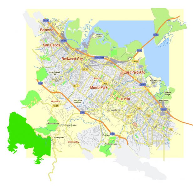 Menlo Park, California, Free printable and editable vector map in PDF ...