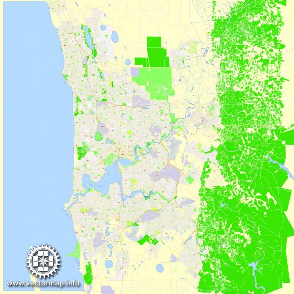 Perth Metropolitan Map.pdf Editable Map Perth Australia: PDF and Adobe Illustrator – Maps in ...