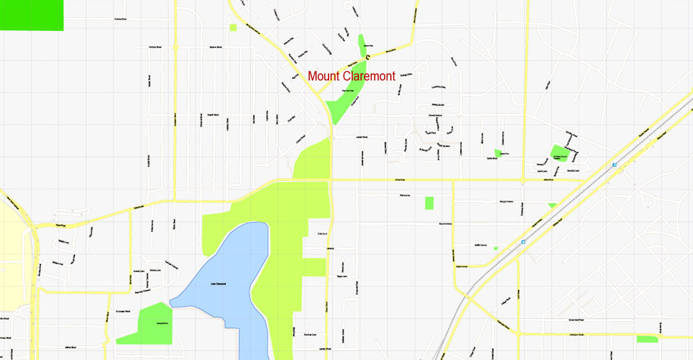 Printable Map Perth, Australia, exact vector street map, V27.11, fully editable, Adobe Illustrator, G-View Level 17 (100 meters scale), full vector, scalable, editable, text format of street names, 22 Mb ZIP.