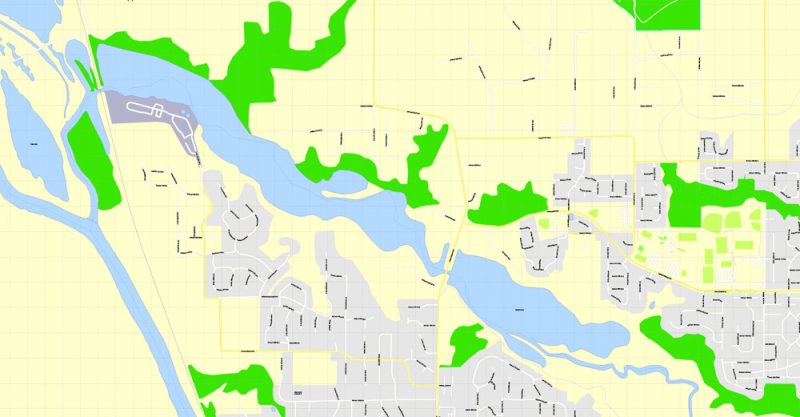 Printable Map Portland OR, Vancouver WA, exact vector street G-View Level 17 (100 meter scale) map in 4 parts, fully editable, Adobe Illustrator, full vector, scalable, editable text format of street names, 33 Mb ZIP.