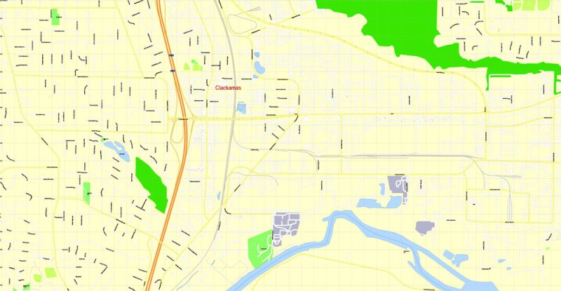 Printable Map Portland OR, Vancouver WA, exact vector street G-View Level 17 (100 meter scale) map in 4 parts, fully editable, Adobe Illustrator, full vector, scalable, editable text format of street names, 33 Mb ZIP.