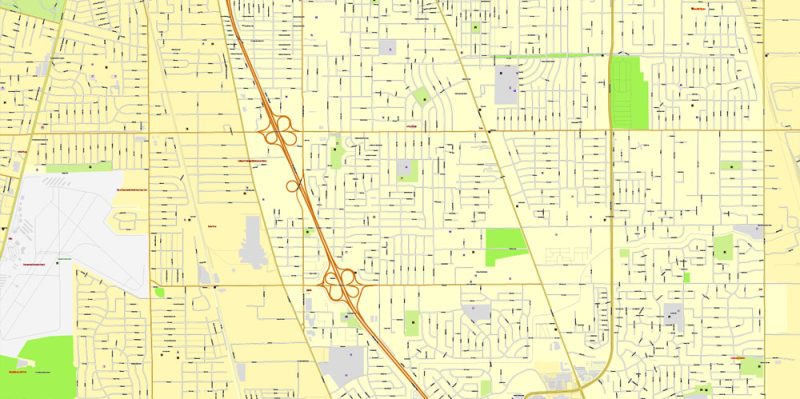 Printable Map Sacramento, California, exact vector street City Plan map v.02.11, fully editable, Adobe Illustrator, full vector, scalable, editable text format of street names, 73 Mb ZIP.