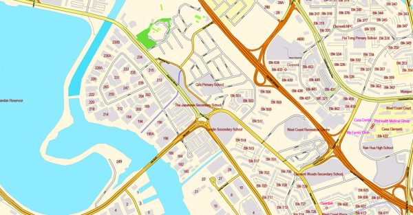 Singapore PDF Map 01 exact City Plan with buildings full editable