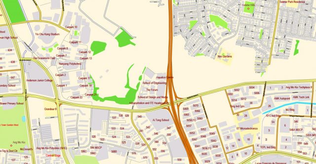 Singapore PDF Map 01 exact City Plan with buildings full editable ...